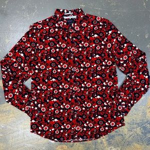 Cactus Man Button Down Long Sleeve Shirt Large Navy Blue Red Slim Fit
